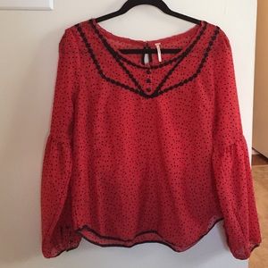 Free People red and black polka dot blouse