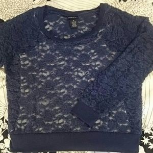 FINAL $ Navy Blue Rue 21 Floral Lace Shirt