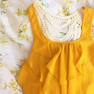 F21 Yellow ruffled sleeveless blouse!
