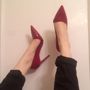 Zara Court Shoe  - Red Suede + Leather - Size 40