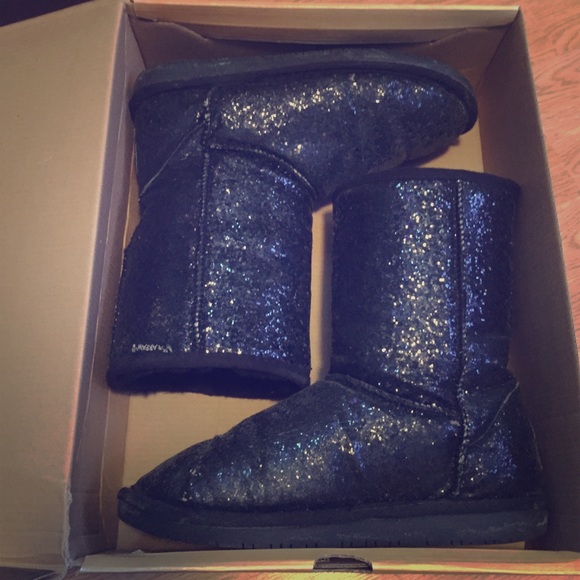 Black glittery Bear Paw boots.