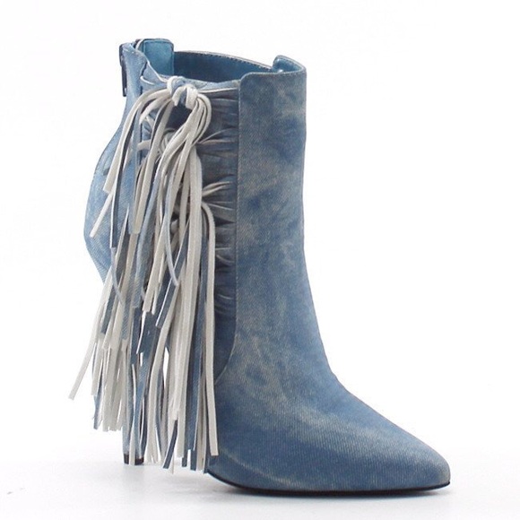SOLD OUT Luichiny Going Fast Fringe Denim Bootie - Picture 2 of 3