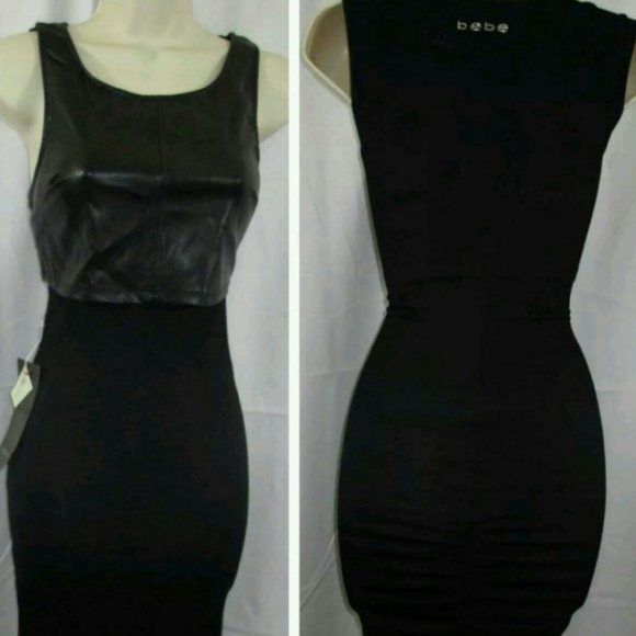 BEBE LOGO SHIRRED ALL BLACK MINI DRESS SIZE SMALL - Picture 2 of 4