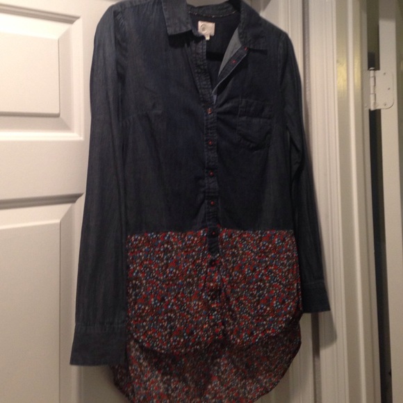 Denim & floral button down