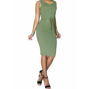 Olive Green Ribbed Dress