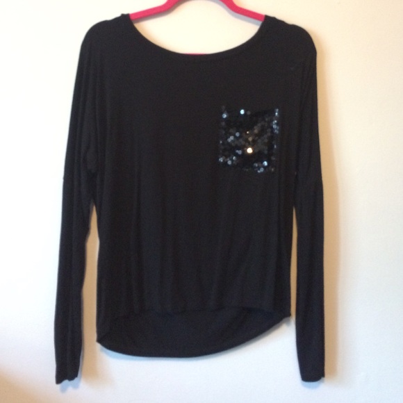black long sleeve sequin pocket