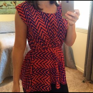 Orange/Blue Chevron Blouse w/ Cutout Back
