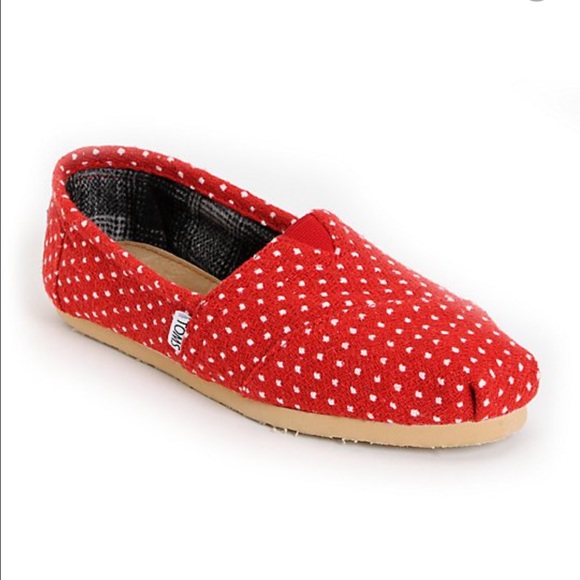 Red and white polka dot TOMS