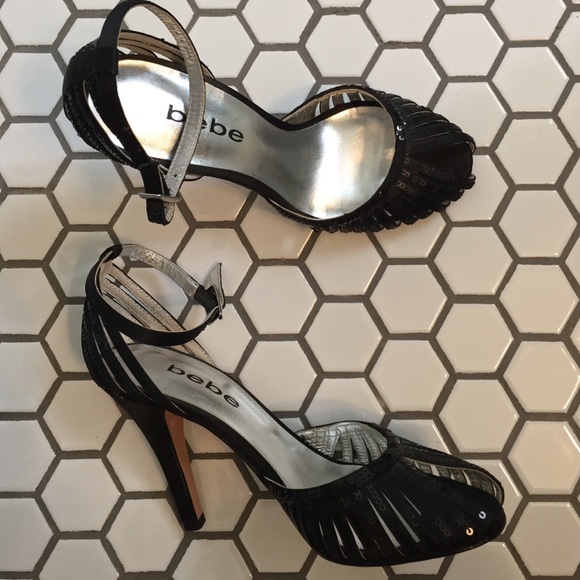 bebe sequin & satin heels