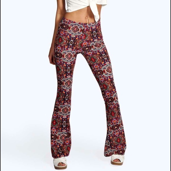 Boohoo Kylie Paisley Skinny Flare Pants