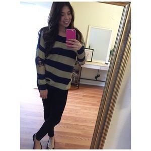 Distressed striped sweater