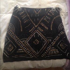 Sequined silk black short skirt