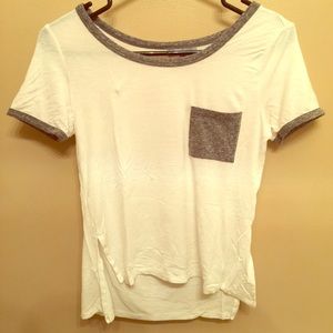 White crop top with grey pocket