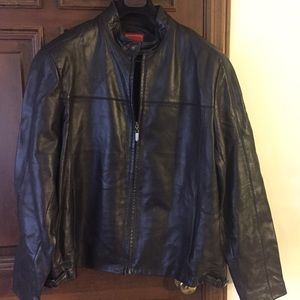 Black leather motorcycle style jacket