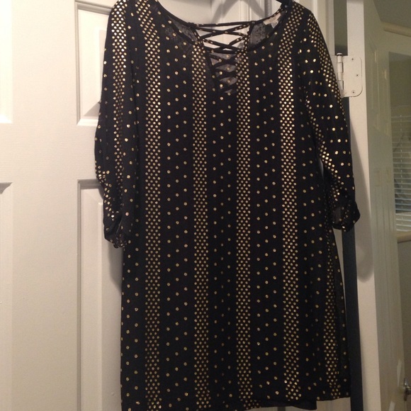 Black dress with gold polka dots