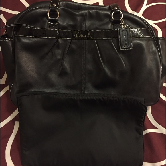 Coach black leather diaper bag