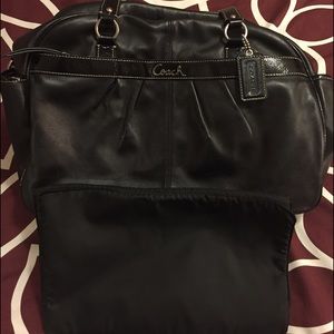 Coach black leather diaper bag