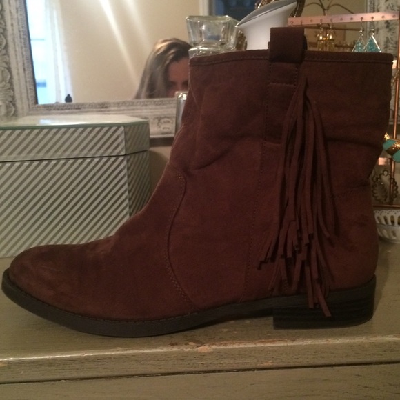 Just fab brown fringe booties