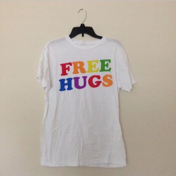 "Free Hugs" Rainbow Text T-Shirt