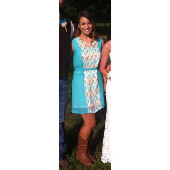 Charming Charlie Seafoam Green/Tan Chevron Dress - Picture 4 of 4
