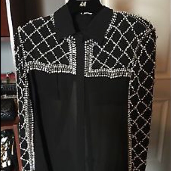 Balmain x HM beaded chiffon button up.