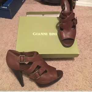 Brown leather heels