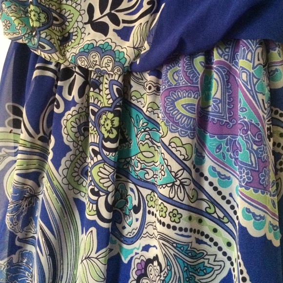 Royal Blue Paisley Printed Dress - Picture 3 of 4