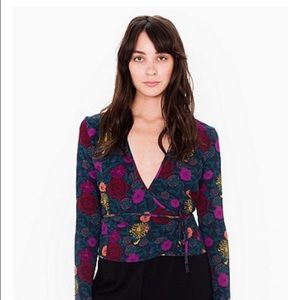 American Apparel Crepe Wrap Top in Nightbloom