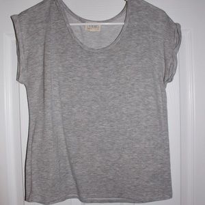 Light grey short sleeve shirt.