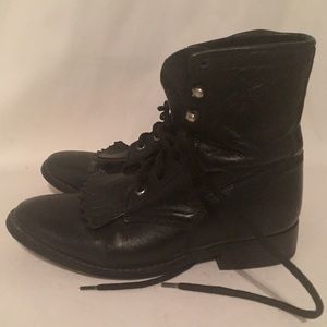 Black Leather Vintage Lace Up Roper Boot