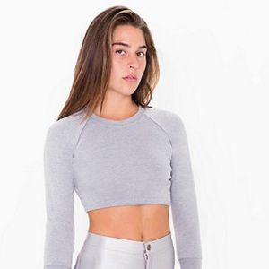 American Apparel Solid Long Sleeve Ponte Crop Top