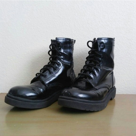 Patent Lace Up Combat Boots