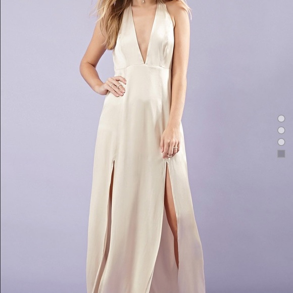 NEW W TAGS! Champagne Satin V-cut Dress; open back