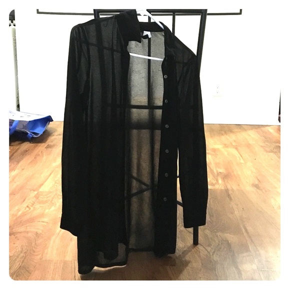 Oversized DIVIDED sheer black button-up blouse