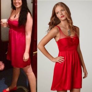 American Eagle Party Dress Red Lace Satin