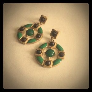 J Crew Bronze Green Helm Round Post Earrings NWOT