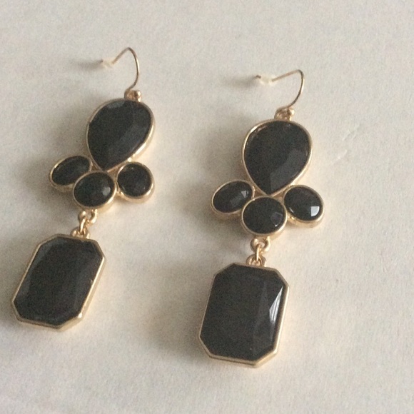 Gold Black Cabochan Hook Drop Earring Statement