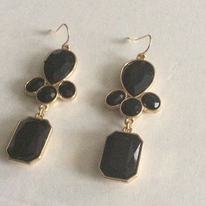 Gold Black Cabochan Hook Drop Earring Statement