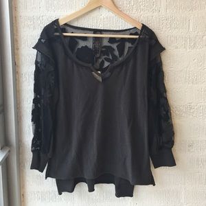 Free People Black Floral Mesh Sweatshirt