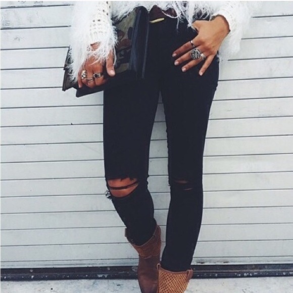 LF Carmar Black Jeans with Knee Rips