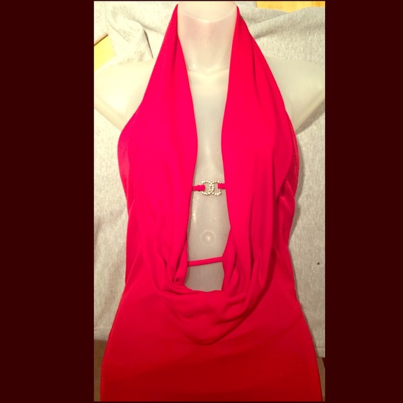 ❤️Red halter cocktail club dress