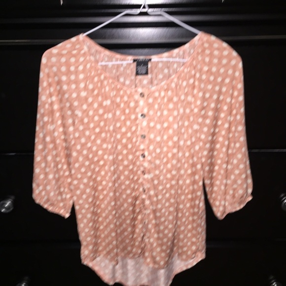 Peach blouse with white polkadots