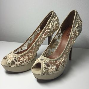 MixNo.6 platform stilettos, lace and beaded