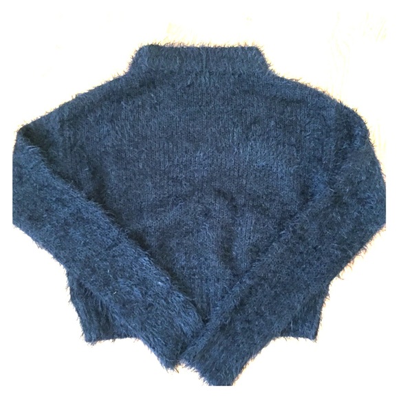 Black Fuzzy Crop Top Sweater