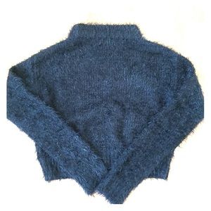 Black Fuzzy Crop Top Sweater
