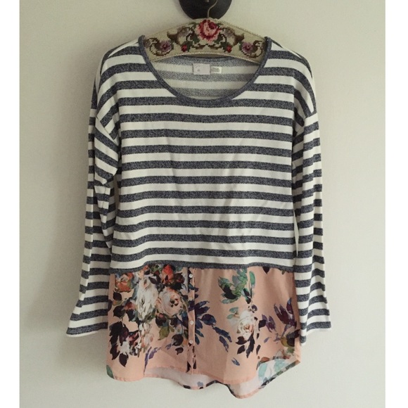 Anthropologie stripe and floral layer sweater