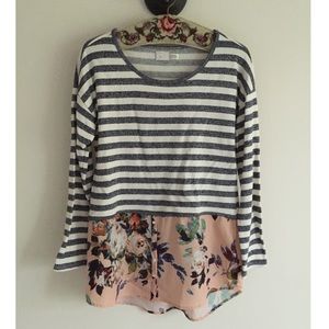 Anthropologie stripe and floral layer sweater