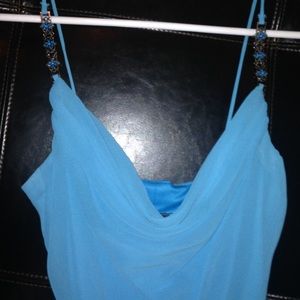 Teal T-Length Chiffon Dress