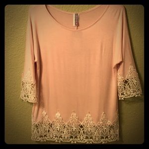Pinkish Brown Lace Trim Top