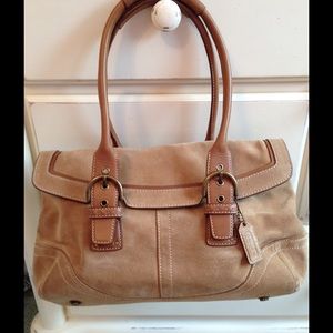 Coach Camel  Suede SOHO Satchel Flap Handbag